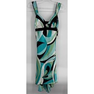 IN San Francisco Womens Handkerchief‎ Hem Dress Aqua Teal Lime Sz 9 NEW Orig $59